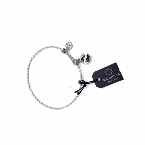 Magnolia and Vine Footprints Charm Bracelet Silver Tone Toggle Closure - Picture 2 of 6